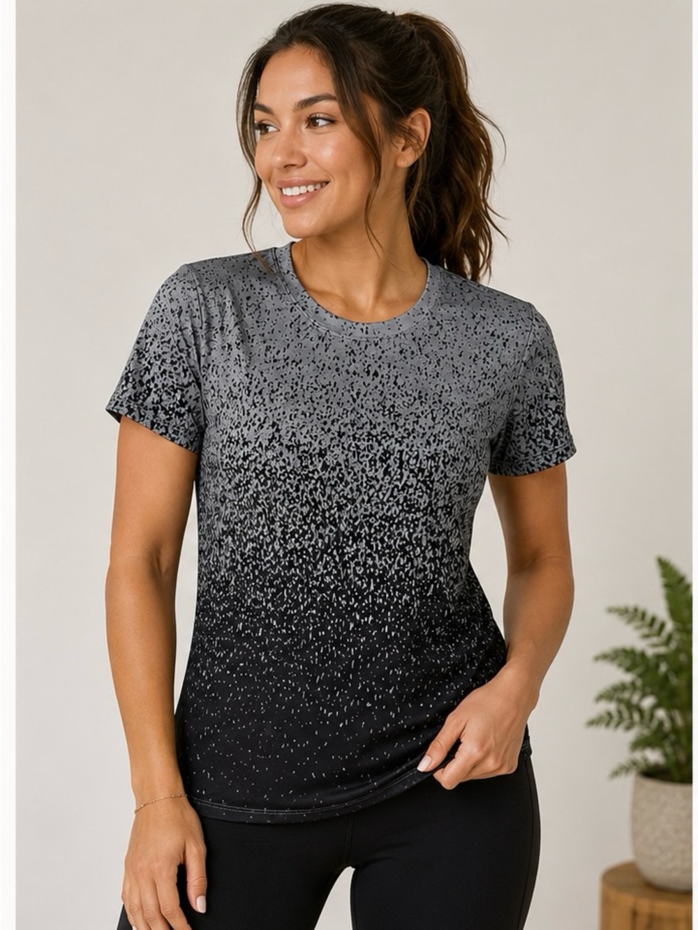 Women's Gradient Speckle Active Tee - Black/Gray